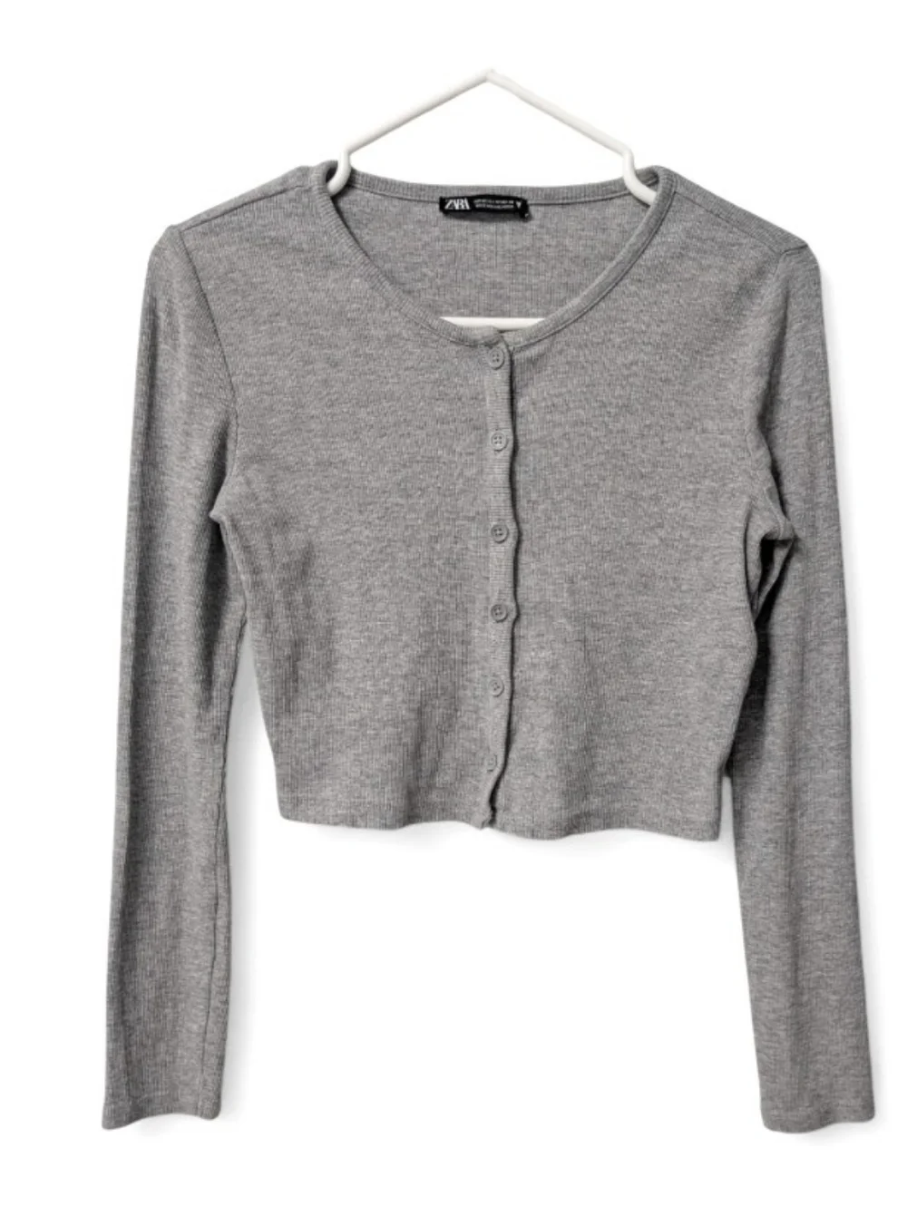 Zara Grey Ribbed Cropped Cardigan Sweater - Picture 3 of 6